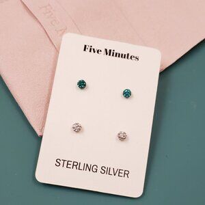 Five Minutes, NWT, sterling silver, 2 pairs stud post fashion earring gift set